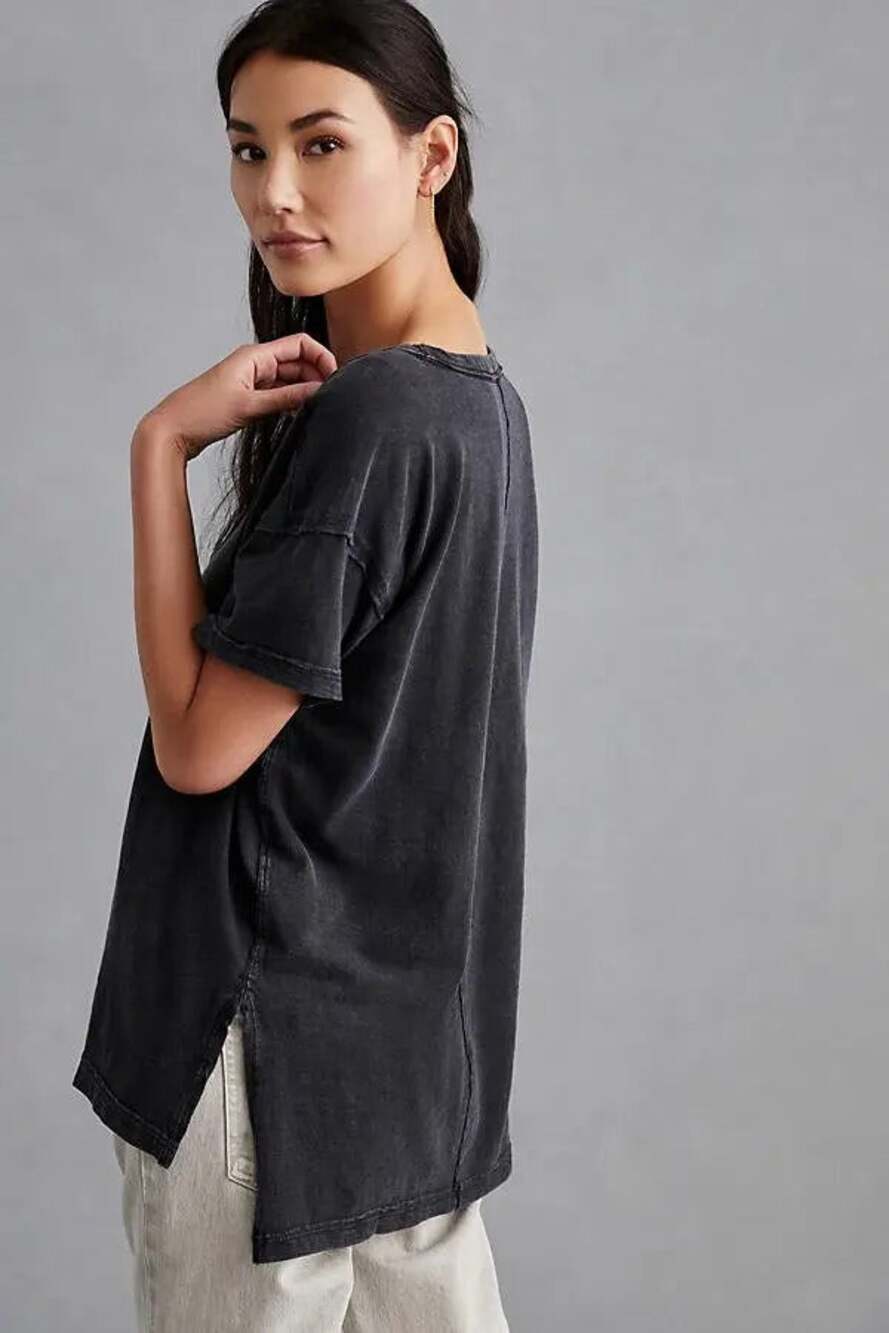 Women's Size XS Pilcro The Jordyn Perfect Oversized Cotton-Slub T-Shirt in Grey